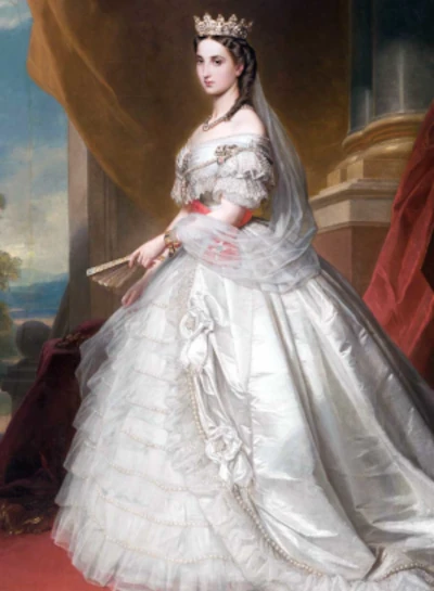 Formal painted portraits of Emperor Maximilian I of Mexico and Empress Carlota, shown side by side in 19th-century European royal attire.