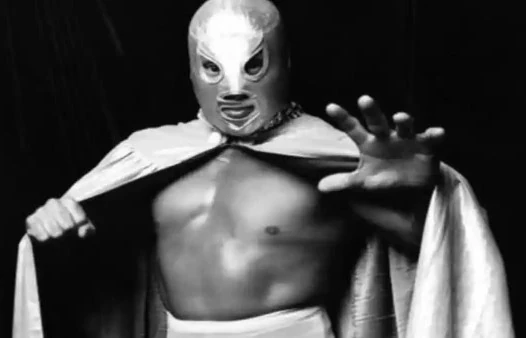 El Santo Mexican wrestler in iconic silver mask black and white photo